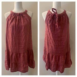 Bellambia Italy 100% Linen Ruffle Hem adjustable Neck Tie Dress